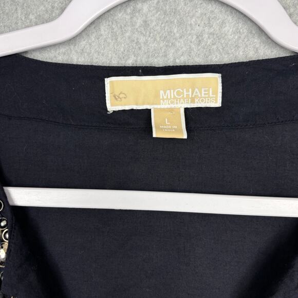 Michael Kors Top Womens Large Navy Embellished Popover Thin Boho Blouse READ - Picture 5 of 13